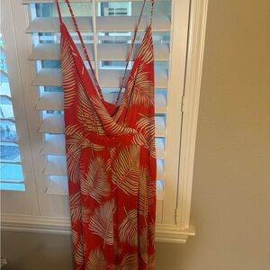 Red and White Leaf Print jumpsuit